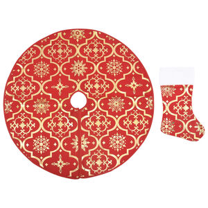 vidaXL Jupe de sapin de No&euml;l de luxe avec chaussette Rouge 122 cm Tissu