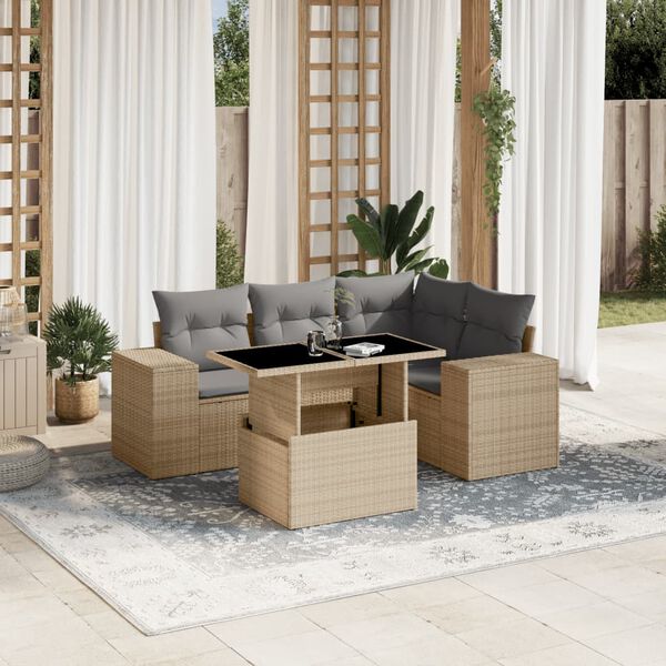 vidaXL Salon de jardin avec coussins 5 pcs beige r&eacute;sine tress&eacute;e