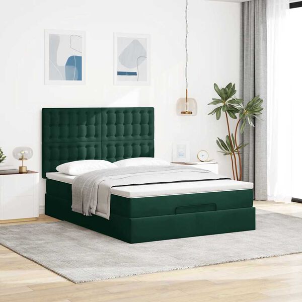 vidaXL Cadre de lit ottoman avec matelas vert fonc&eacute; 160x200 cm velours