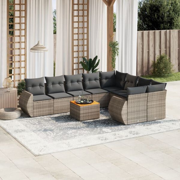 vidaXL Salon de jardin avec coussins 10 pcs gris r&eacute;sine tress&eacute;e