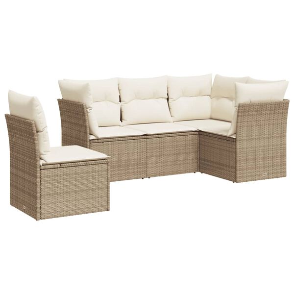 vidaXL Salon de jardin avec coussins 5 pcs beige r&eacute;sine tress&eacute;e