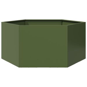 vidaXL Jardini&egrave;re vert olive hexagone 104x90x45 cm acier