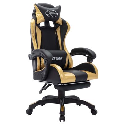 vidaXL Fauteuil de jeux vidéo avec LED RVB Doré et noir Similicuir