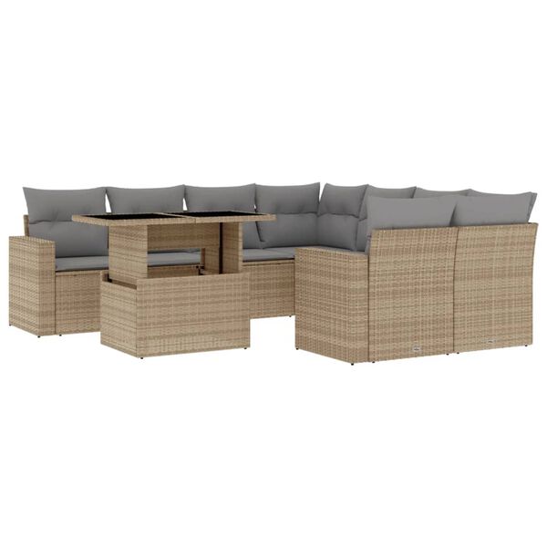 vidaXL Salon de jardin avec coussins 9 pcs beige r&eacute;sine tress&eacute;e