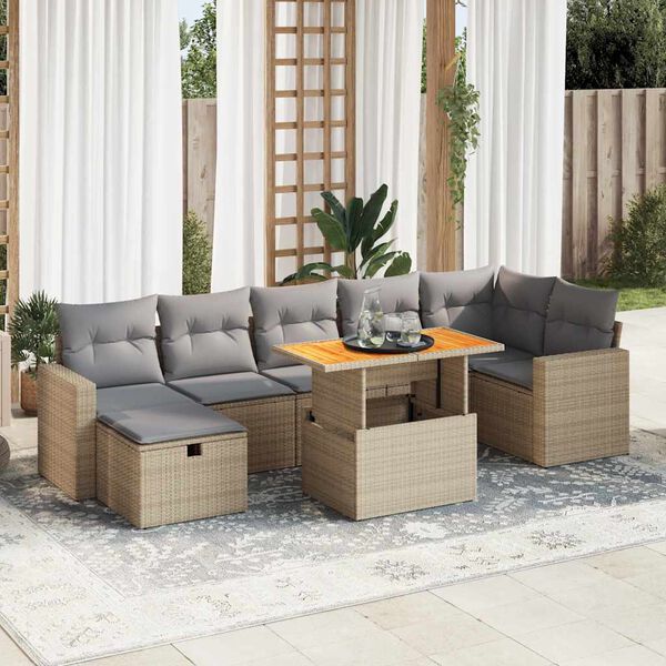 vidaXL Salon de jardin avec coussins 5 pcs beige r&eacute;sine tress&eacute;e acacia