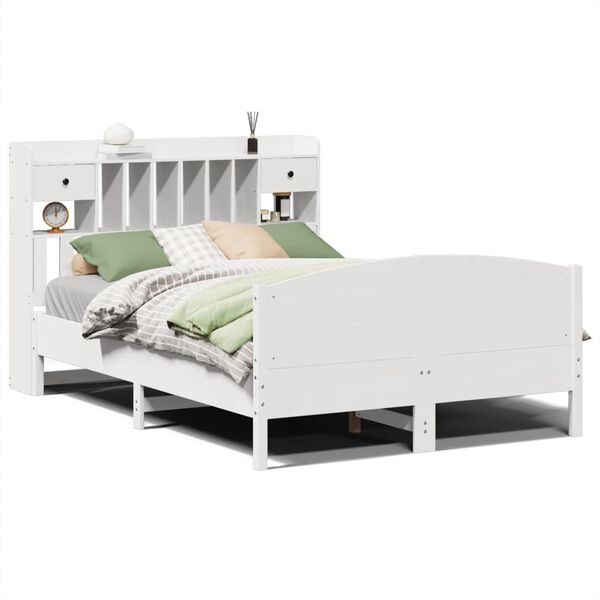 vidaXL Lit biblioth&egrave;que sans matelas blanc 150x200 cm bois pin massif