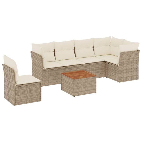 vidaXL Salon de jardin avec coussins 7 pcs beige r&eacute;sine tress&eacute;e