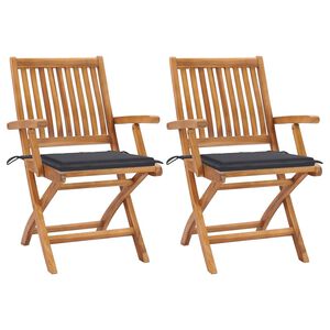 vidaXL Chaises pliantes (lot de 2) avec coussins anthracite, en teck massif