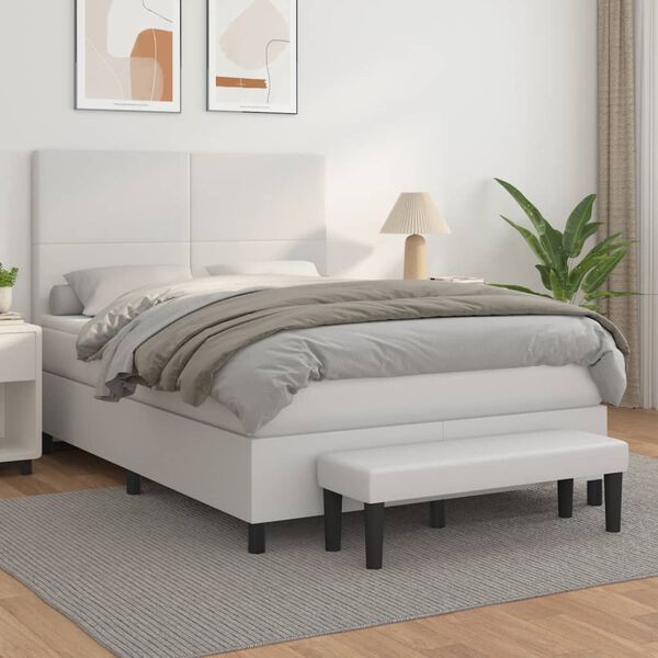 vidaXL Sommier &agrave; lattes de lit avec matelas Blanc 140x200cm Similicuir
