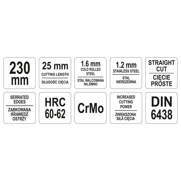 YATO Cisaille fa&ccedil;on Bulldog droite 230 mm Jaune