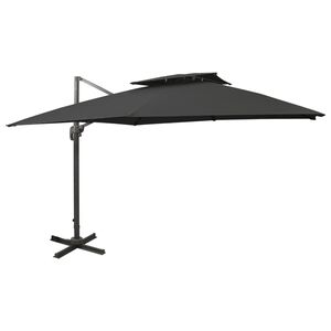 vidaXL Parasol de jardin en porte-&agrave;-faux avec double toit noir