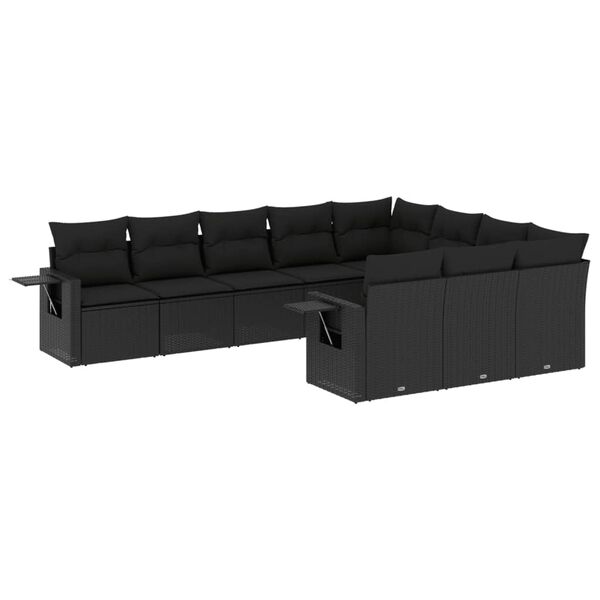 vidaXL Salon de jardin 10 pcs avec coussins noir r&eacute;sine tress&eacute;e