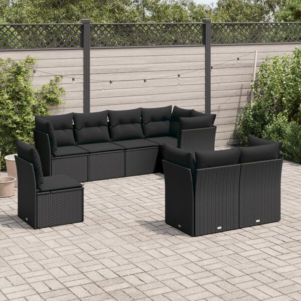 vidaXL Salon de jardin 8 pcs avec coussins noir r&eacute;sine tress&eacute;e