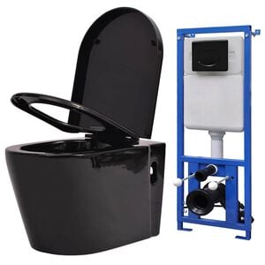 vidaXL Toilette suspendue au mur avec r&eacute;servoir cach&eacute; C&eacute;ramique Noir
