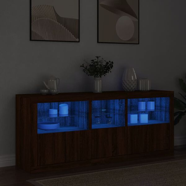 vidaXL Buffet avec lumières LED chêne marron 162x37x67 cm