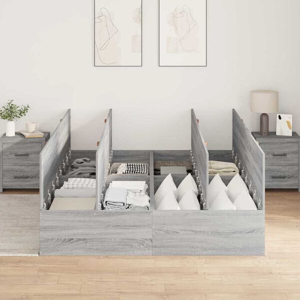 vidaXL Cadre de lit avec rangement Gris Sonoma 135 x 190 cm