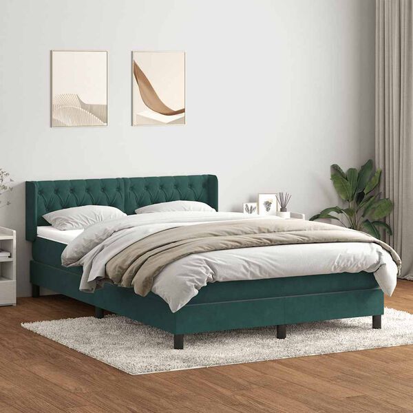 vidaXL Sommier &agrave; lattes de lit et matelas vert fonc&eacute; 140x210cm velours