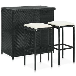 vidaXL Ensemble de bar 3 pcs R&eacute;sine tress&eacute;e Noir