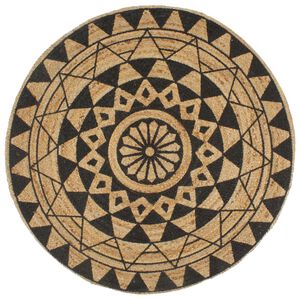 vidaXL Tapis fait &agrave; la main Jute avec imprim&eacute; noir 90 cm