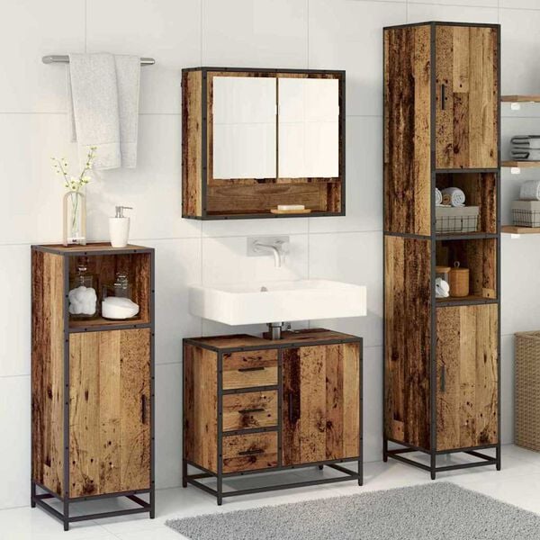 vidaXL Ensemble de mobilier de salle de bain 3 pcs Bois Ancien