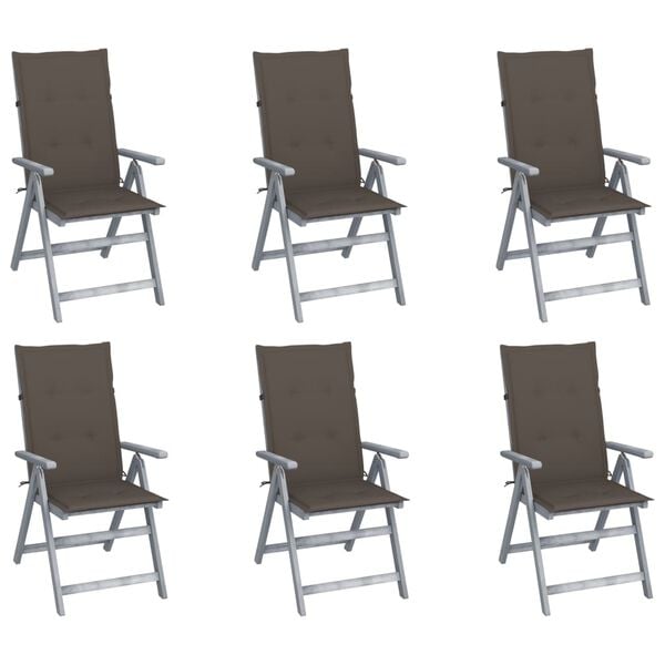 vidaXL Chaises inclinables de jardin lot de 6 et coussins Bois acacia