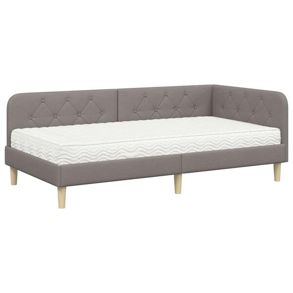 vidaXL Cadre de lit d'angle avec matelas Taupe 90 x 190 cm tissu