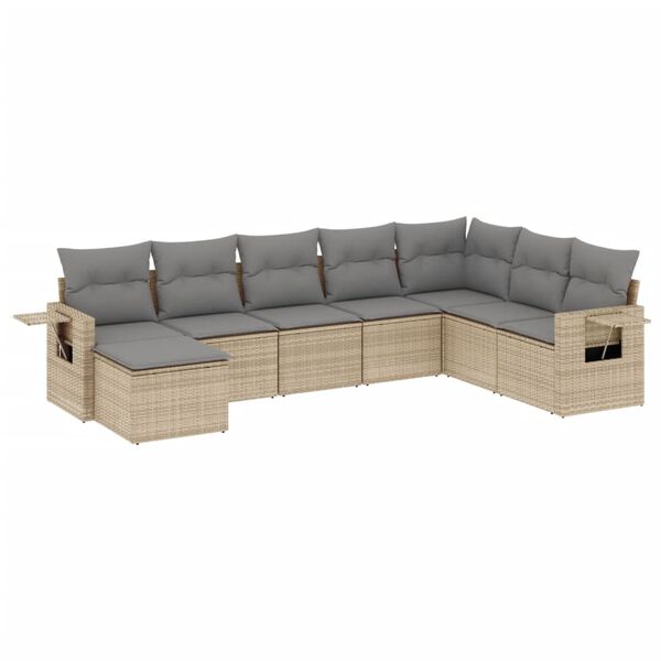 vidaXL Salon de jardin avec coussins 8 pcs beige r&eacute;sine tress&eacute;e