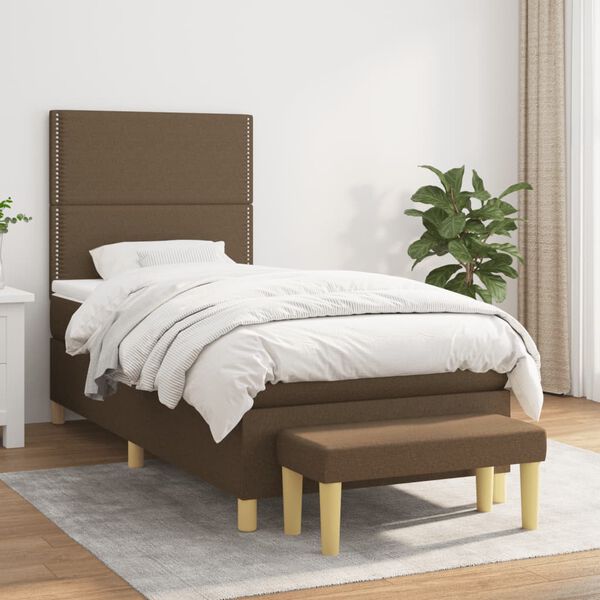 vidaXL Sommier &agrave; lattes de lit avec matelas Marron fonc&eacute; 90x200 cm