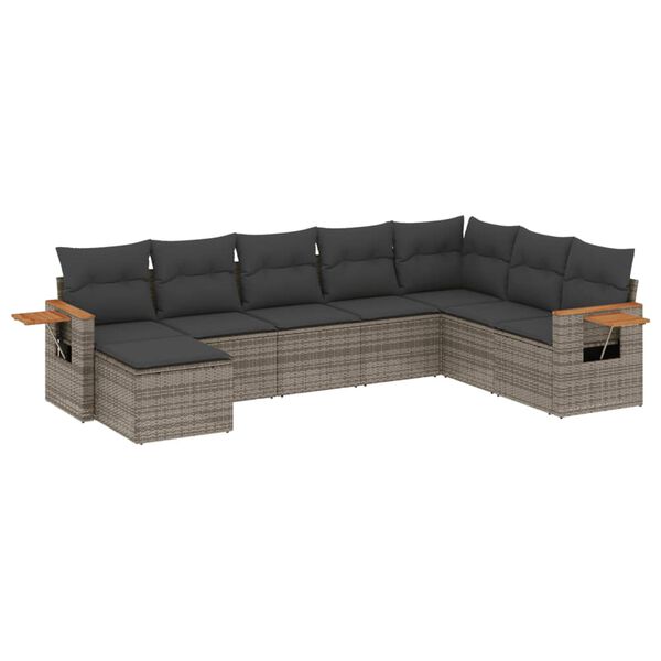 vidaXL Salon de jardin 8 pcs avec coussins gris r&eacute;sine tress&eacute;e