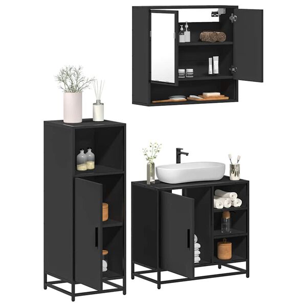 vidaXL Ensemble de meubles salle de bain 3 pcs noir bois d'ing&eacute;nierie