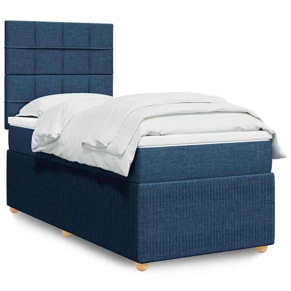 vidaXL Sommier &agrave; lattes de lit avec matelas Bleu 90x200 cm Tissu