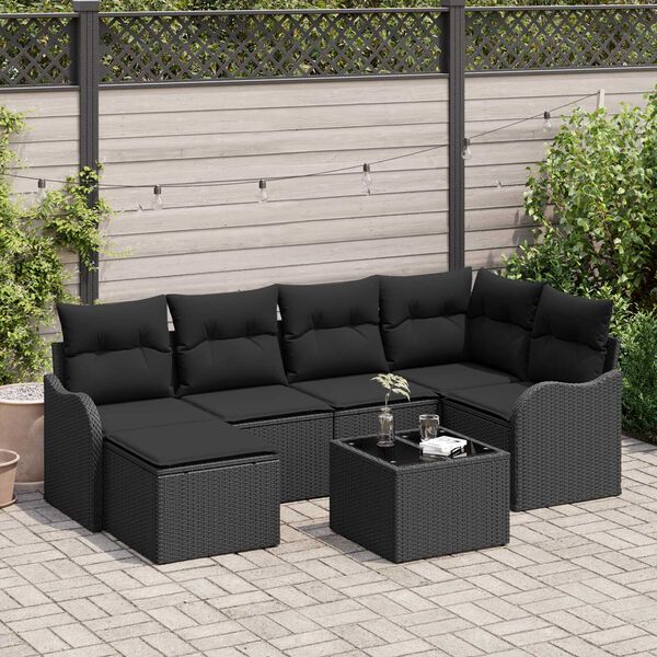 vidaXL Ensemble de canap&eacute; de jardin avec coussin 7 pcs Noir Poly rotin