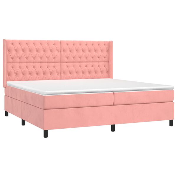 vidaXL Sommier &agrave; lattes de lit avec matelas Rose 200x200 cm Velours