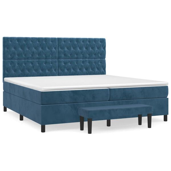 vidaXL Sommier &agrave; lattes de lit et matelas Bleu fonc&eacute; 200x200cm Velours