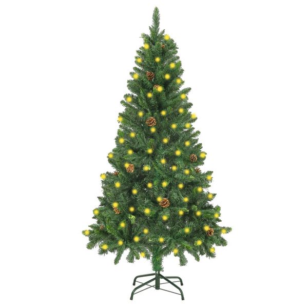 vidaXL Arbre de No&euml;l artificiel pr&eacute;-&eacute;clair&eacute; pommes de pin vert 150 cm