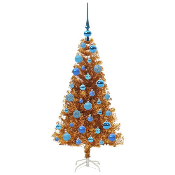 vidaXL Sapin de No&euml;l avec 150 LED avec support Dor&eacute; 120 cm PET