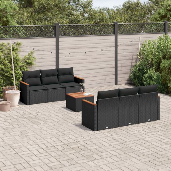 vidaXL Salon de jardin 7 pcs avec coussins noir r&eacute;sine tress&eacute;e