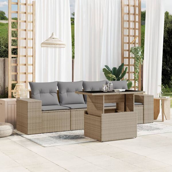 vidaXL Salon de jardin avec coussins 5 pcs beige r&eacute;sine tress&eacute;e