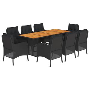 vidaXL Ensemble &agrave; manger de jardin 9pcs coussins noir r&eacute;sine tress&eacute;e
