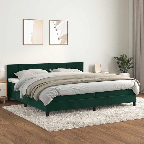 vidaXL Sommier &agrave; lattes de lit et matelas Vert fonc&eacute; 200x200cm Velours