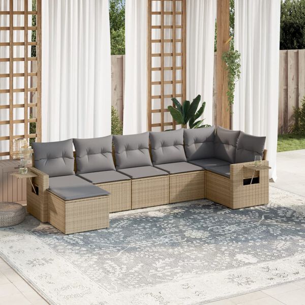 vidaXL Salon de jardin avec coussins 7 pcs beige r&eacute;sine tress&eacute;e