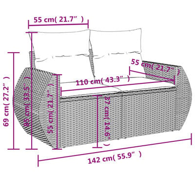 vidaXL Salon de jardin avec coussins 10 pcs gris résine tressée