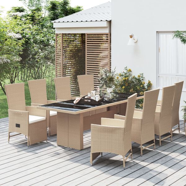 vidaXL Ensemble &agrave; manger de jardin et coussins 9 pcs beige Poly rotin