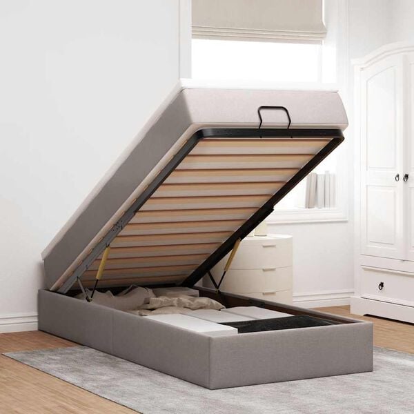 vidaXL Cadre de lit ottoman avec matelas taupe 100x200 cm tissu