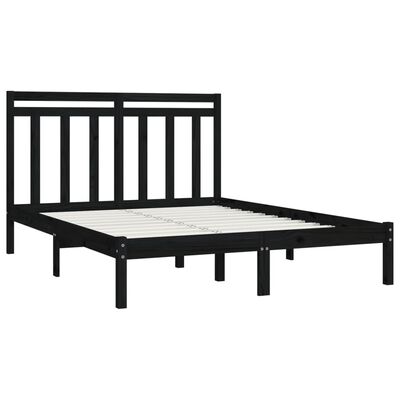 vidaXL Cadre de lit Noir Bois massif 135x190 cm Double