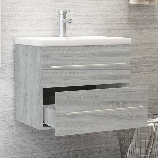 vidaXL Meuble lavabo avec bassin int&eacute;gr&eacute; Sonoma gris Bois d'ing&eacute;nierie