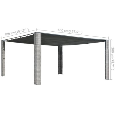 vidaXL Tonnelle avec toit Résine tressée 400x400x200cm Gris/anthracite