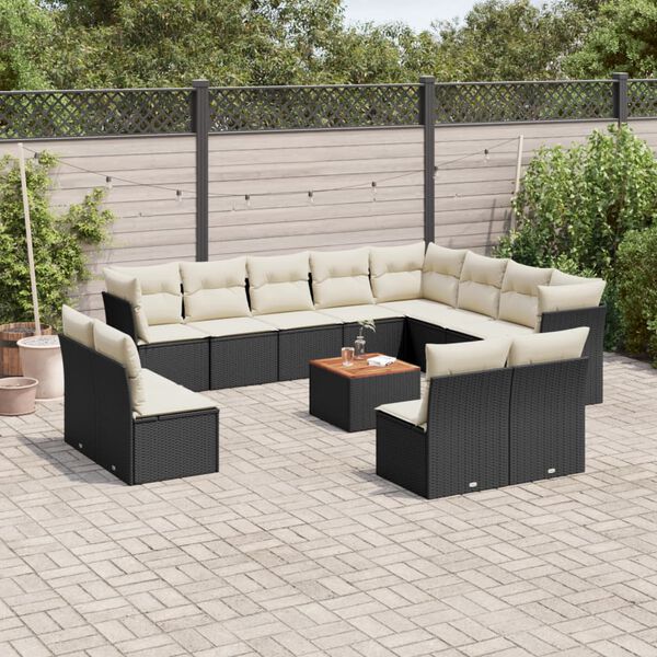 vidaXL Salon de jardin avec coussins 13 pcs noir r&eacute;sine tress&eacute;e