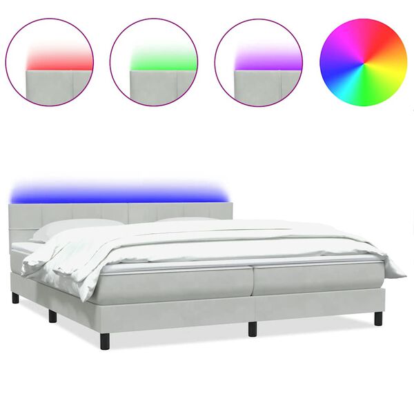 vidaXL Sommier &agrave; lattes de lit et matelas et LED gris clair 180x210cm velours