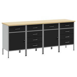 vidaXL Placard de travail 4 pi&egrave;ces Noir et gris 200 x 55 x 85 cm